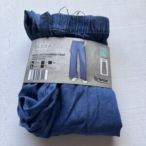 Serra Wide Leg Chambray Pants Women Large Blue Tencil Elastic Waist Pockets ALDI